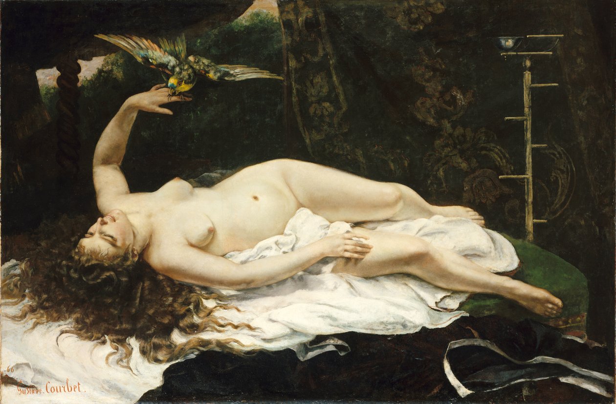 Fransk:  La Femme au perroquet Kvinde med papegøje af Gustave Courbet