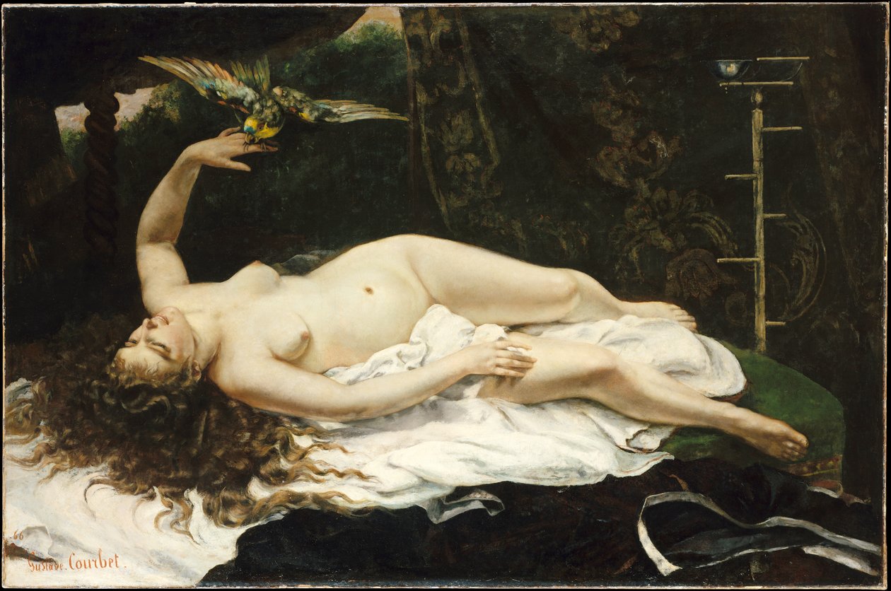 Fransk:  La Femme au perroquet Kvinde med papegøje af Gustave Courbet