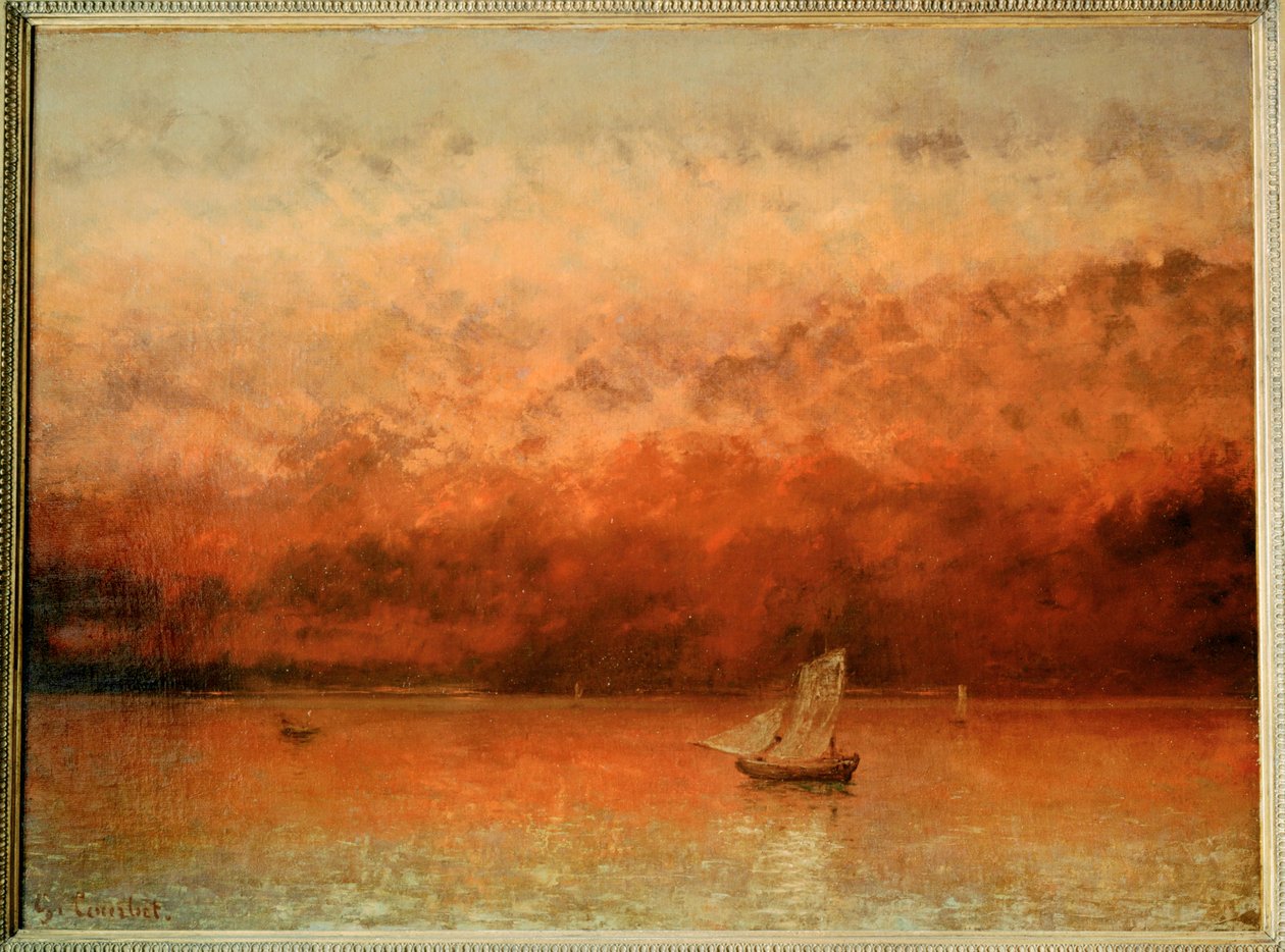 Genèvesøen ved solnedgang (olie på lærred) af Gustave Courbet