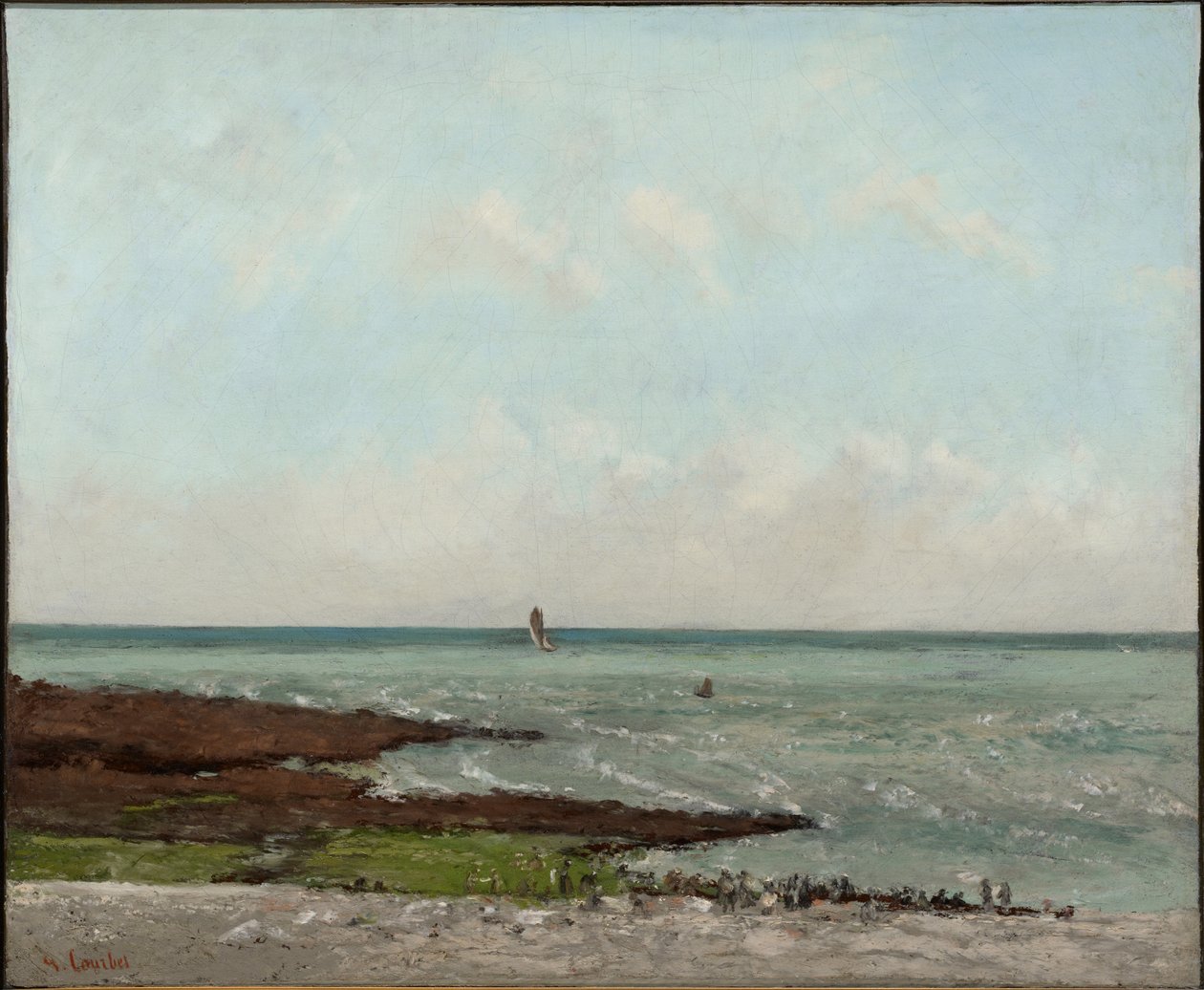 Vaskekoner ved lavvande, Étretat af Gustave Courbet