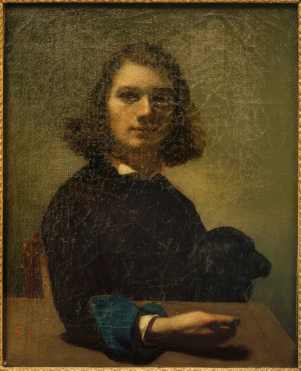 Lille kunstnerportræt med sort hund af Gustave Courbet