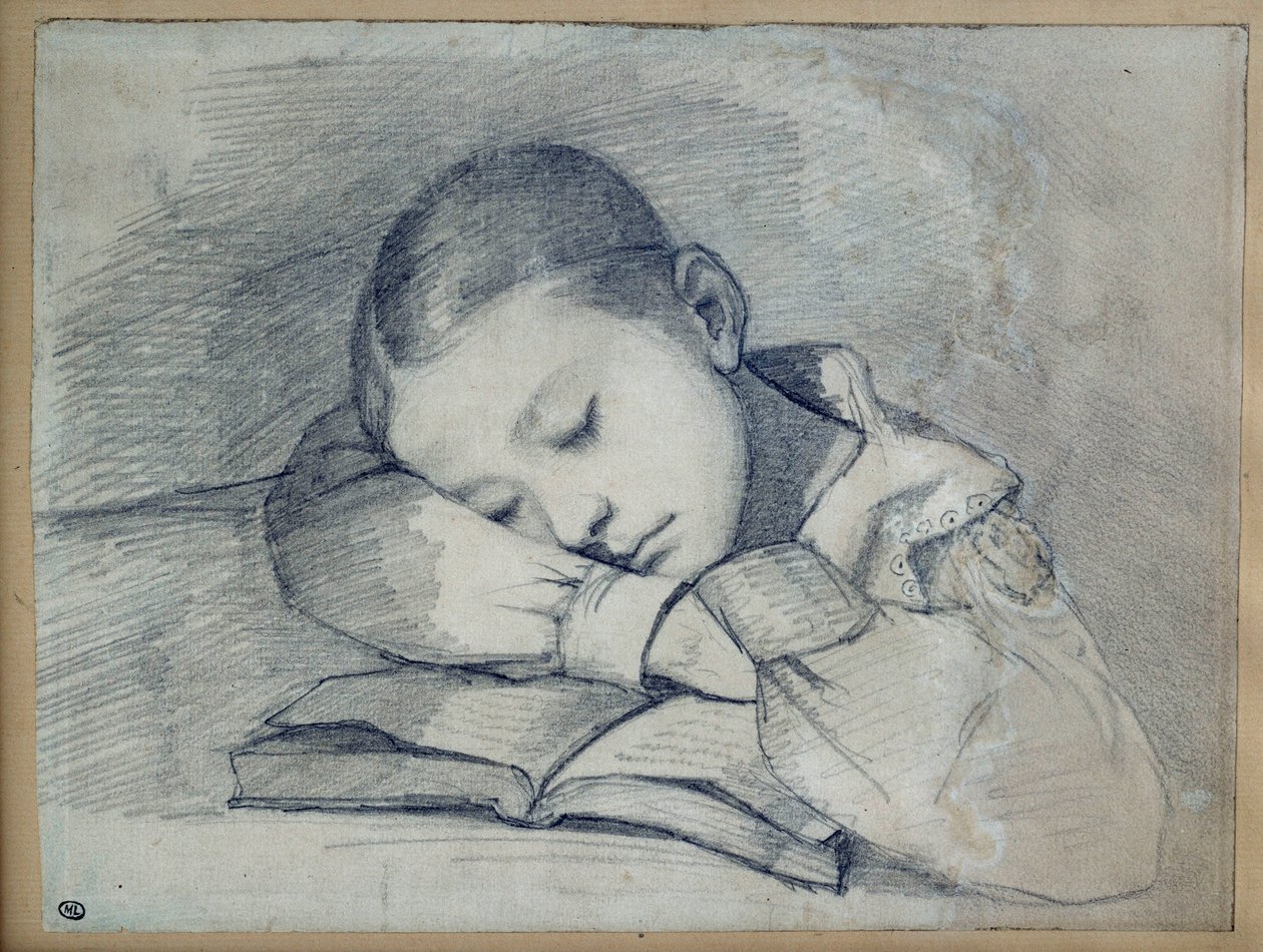 Portræt af Juliette Courbet sover. Tegning ved blyminen af Gustave Courbet (1819-1877). 1841. Dim. 0,20 x 0,26. Paris, Musee d