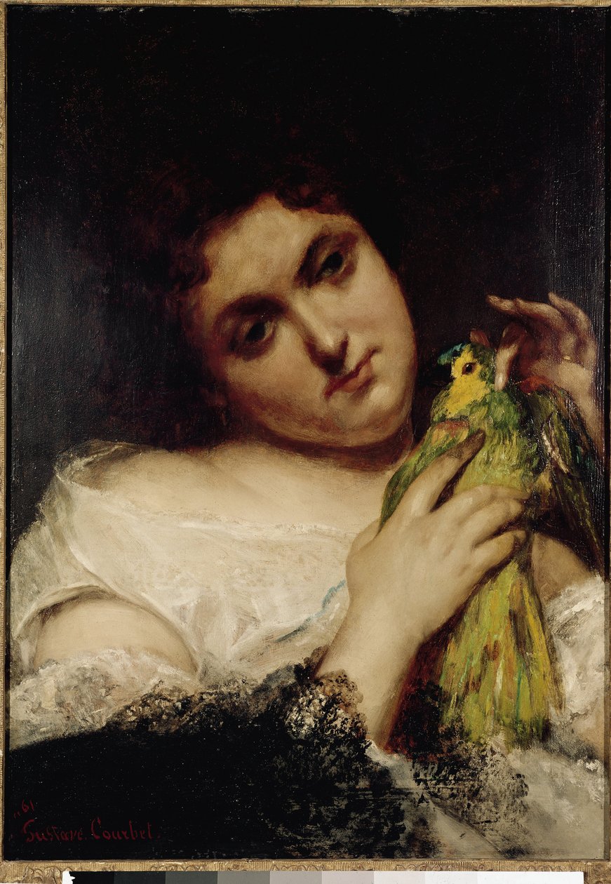 Portræt af en dame med en papegøje Maleri af Gustave Courbet af Gustave Courbet