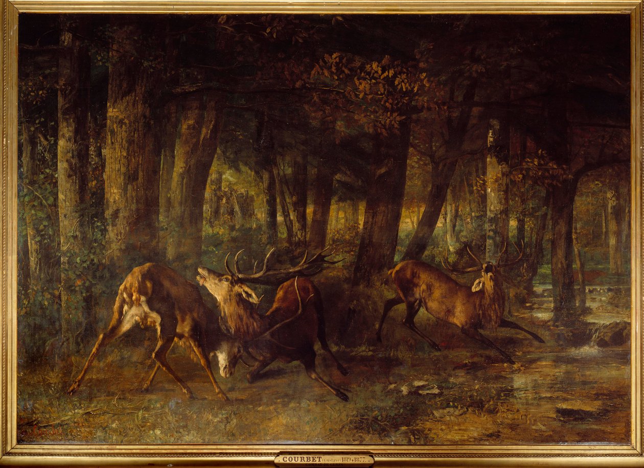 Forårsbrust, hjortekamp. Maleri af Gustave Courbet (1819-1877) af Gustave Courbet
