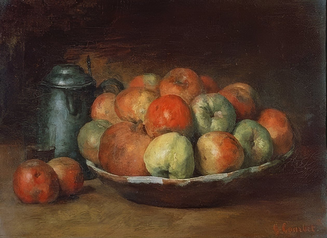 Stilleben med æbler og et granatæble. 1871-72 af Gustave Courbet