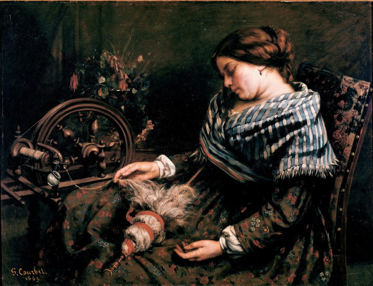 The Sleeping Spinner Maleri af Gustave Courbet (1819-1877) 1853 Dim. 91x115 cm Montpellier, Musee Fabre af Gustave Courbet