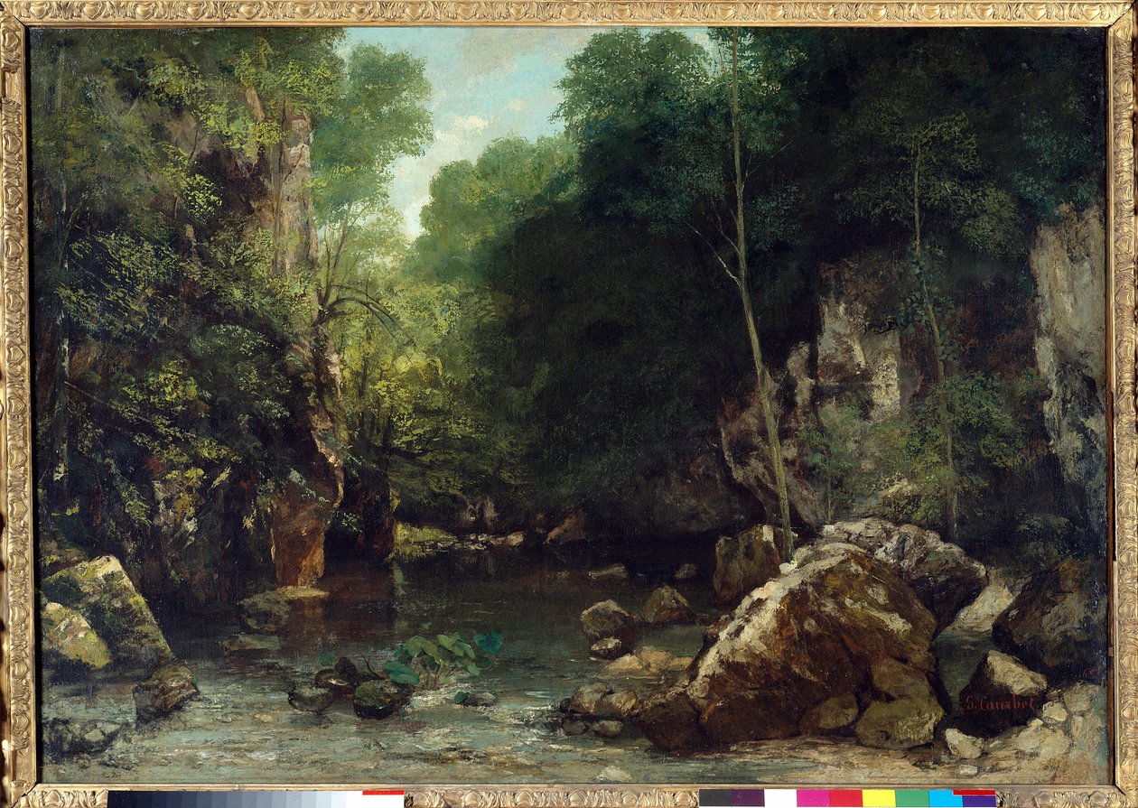 Det overdækkede vandløb, kendt som indgangen til Vallee du Puits-Noir, Doubs: Effect of Twilight Painting af Gustave Courbet (1819-1877) 1865 Dim. 0,94 x 1,35 m. Paris. Orsay Museum af Gustave Courbet