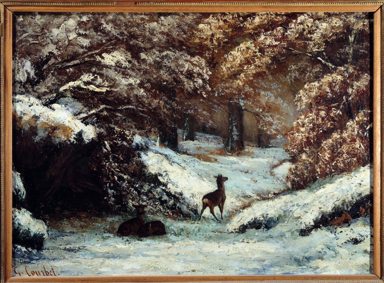 Levering af hjorte om vinteren Maleri af Gustave Courbet (1819-1877) 1866 søn. 0,54x0,72 m Lyon, Musee des Beaux Arts af Gustave Courbet