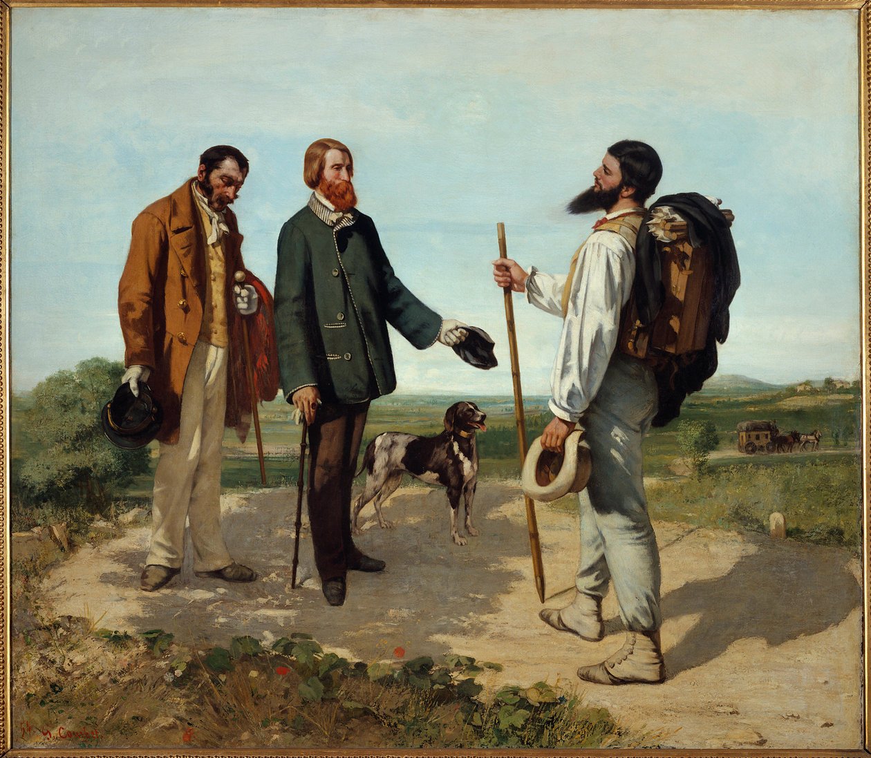 Mødet eller "Hej hr. Courbet". Møde mellem Alfred Bruyas og Gustave Courbet. Maleri af Gustave Courbet (1819-1877) af Gustave Courbet