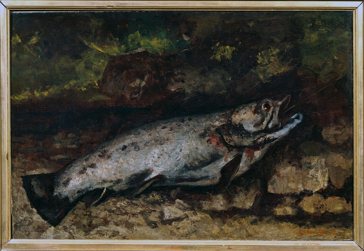 Ørred stilleben af fisk. Maleri af Gustave Courbet (1819-1877) af Gustave Courbet