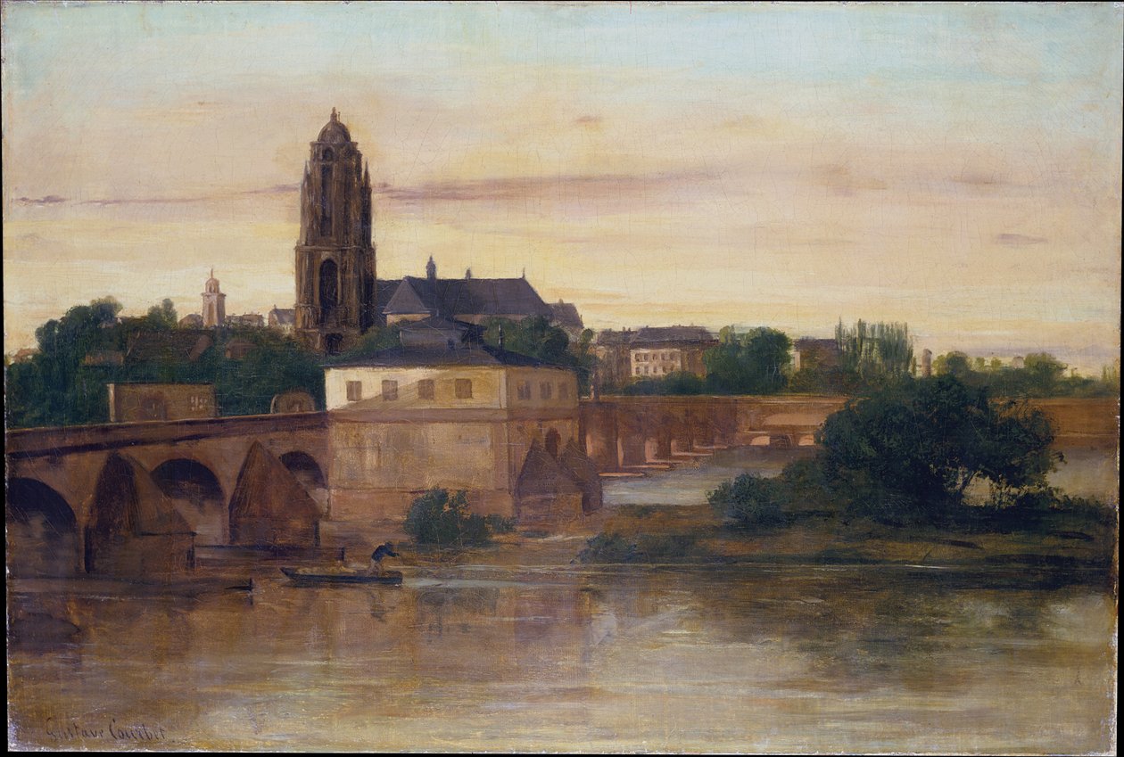 Udsigt over Frankfurt med Den Gamle Bro set fra Sachsenhausen af Gustave Courbet