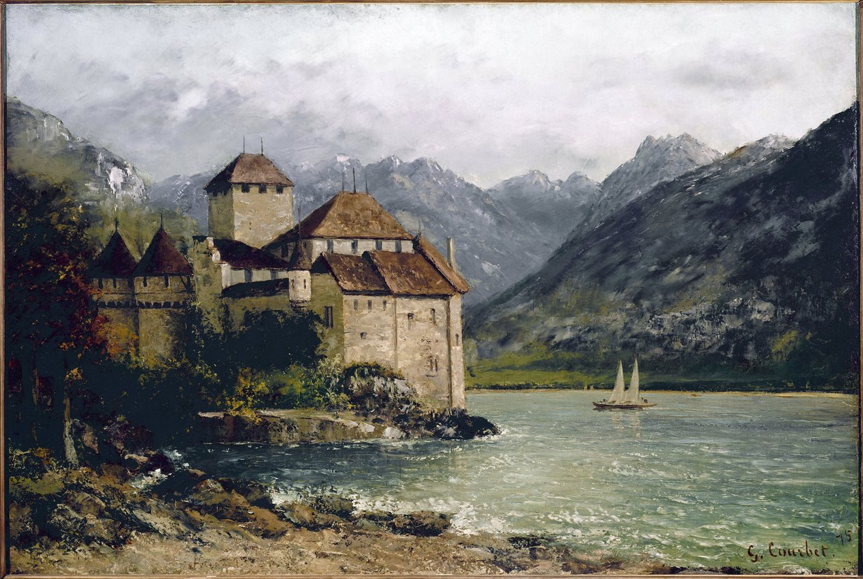 Udsigt over Chillon-slottet ved Genevesøen (olie på lærred af Gustave Courbet