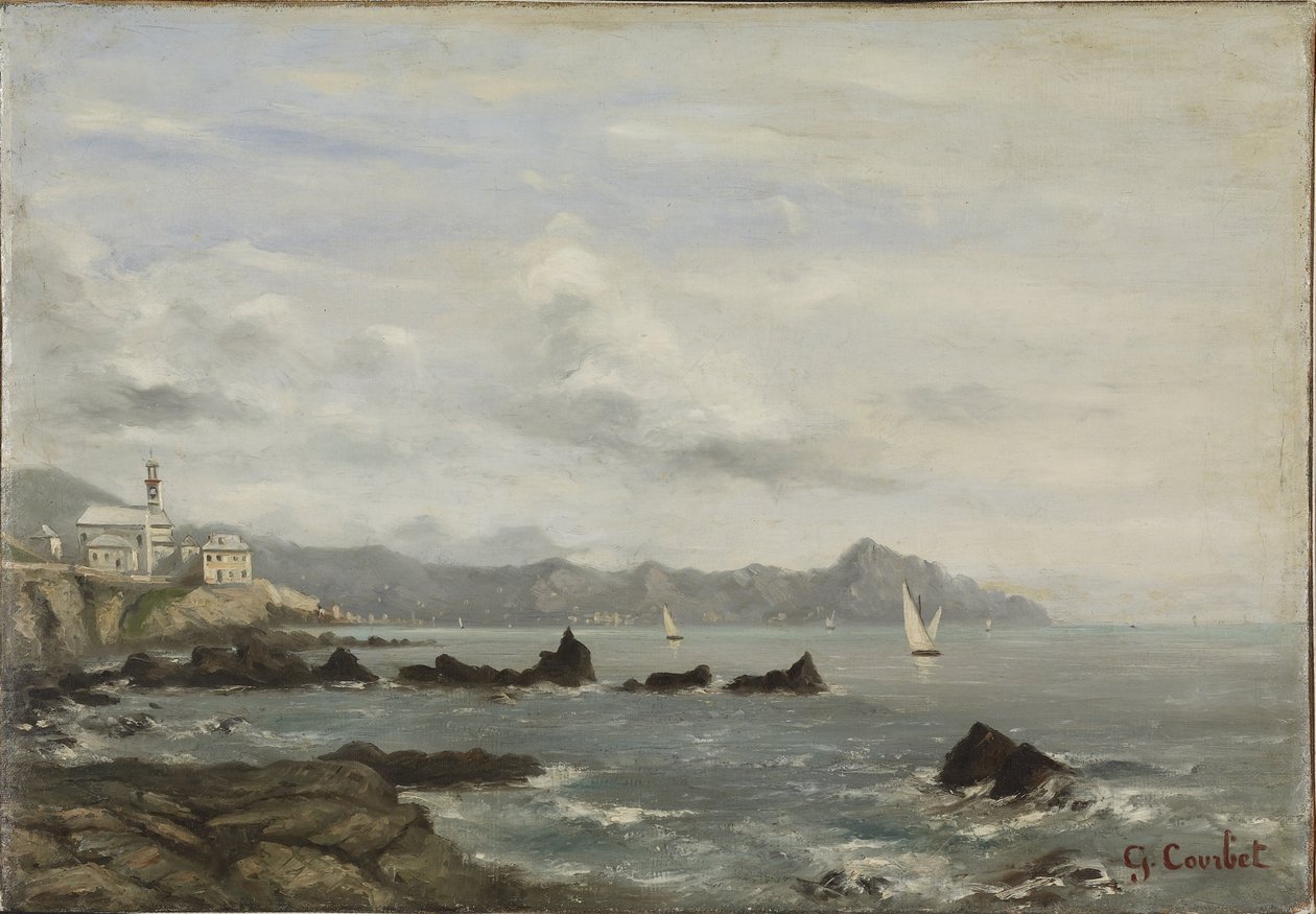Udsigt over kirken i Boccadasse i Genova og Portofinos forbjerg af Gustave Courbet