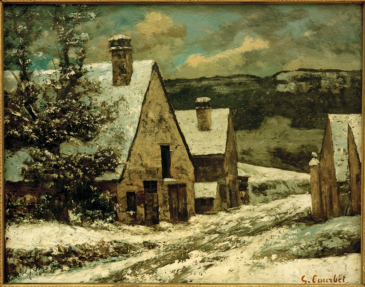 Landsby under sneen af Gustave Courbet