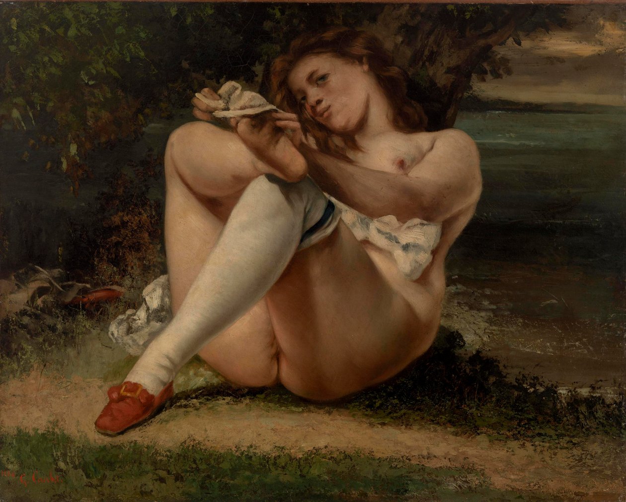 Kvinde med hvide strømper af Gustave Courbet