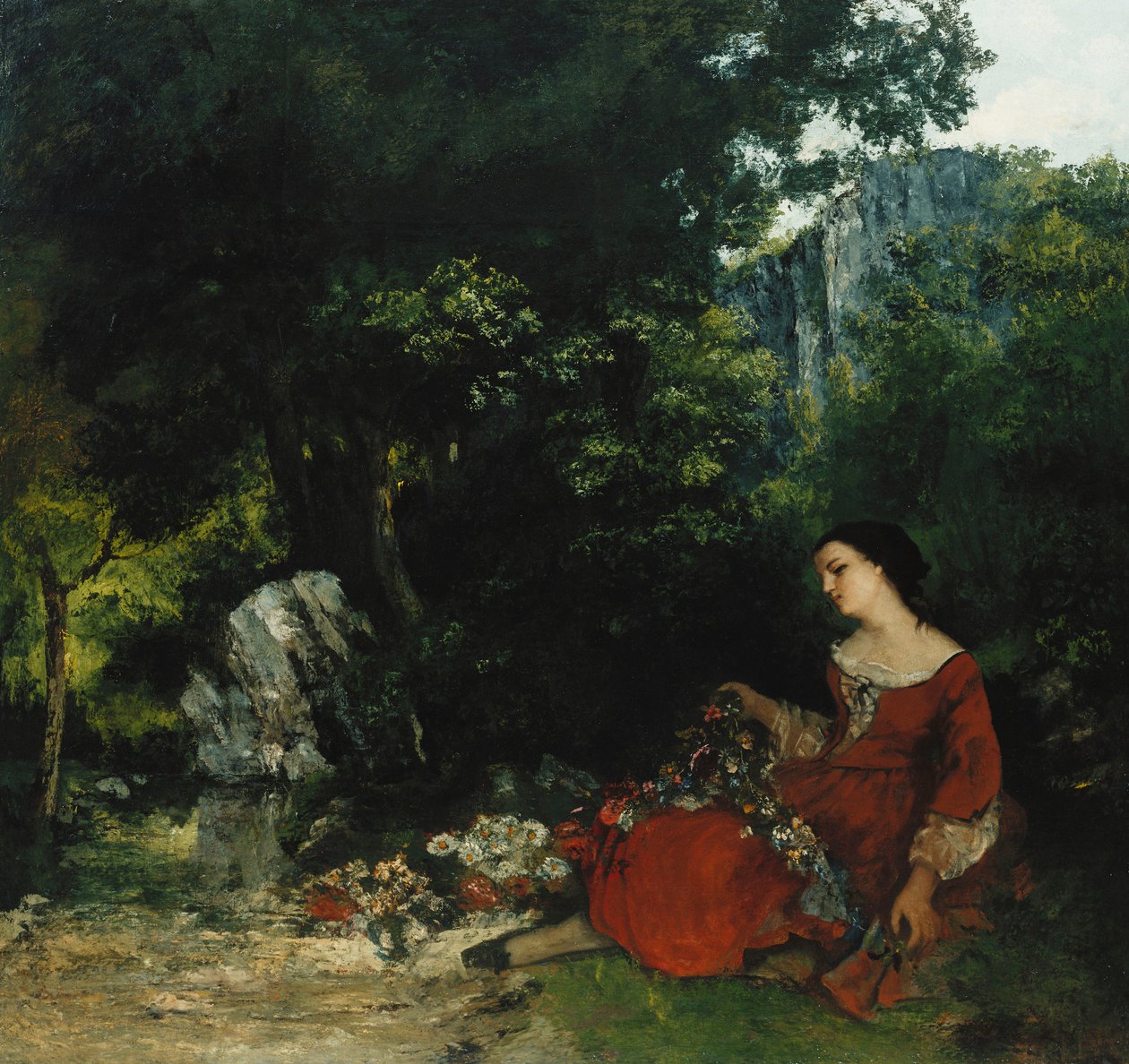 Kvinde med en krans; Femme a la Guirlande, 1856 af Gustave Courbet