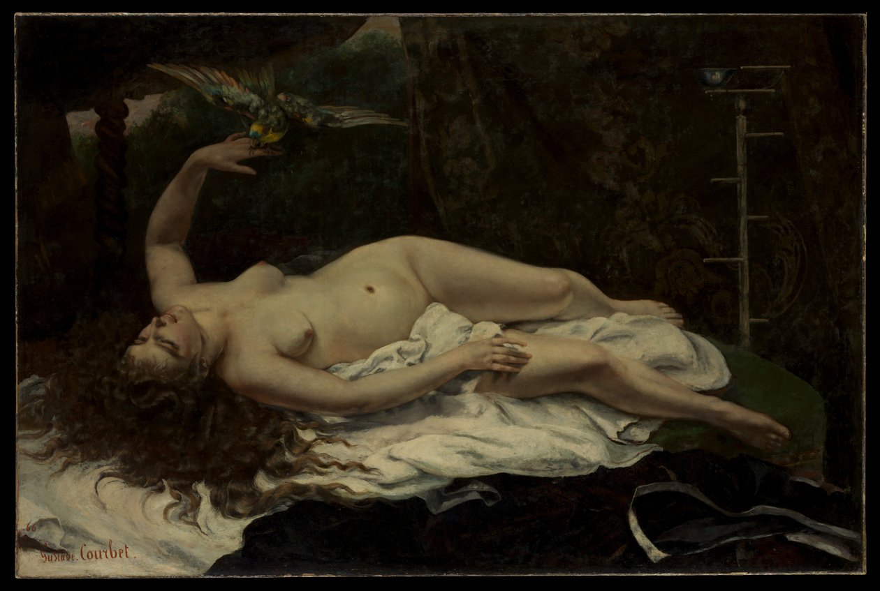 Kvinde med en papegøje af Gustave Courbet