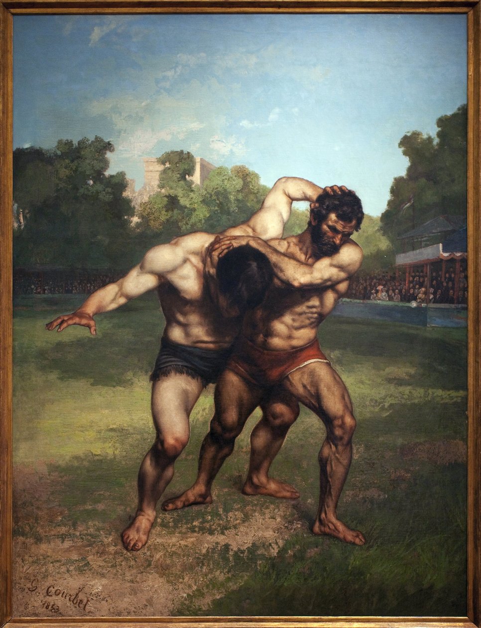 Wrestlere. Maleri af Gustave Courbet (1819-1877), Olie på lærred af Gustave Courbet