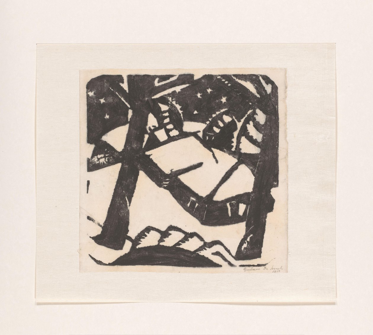 Træer og snedækkede tage af Gustave De Smet (signed by artist)