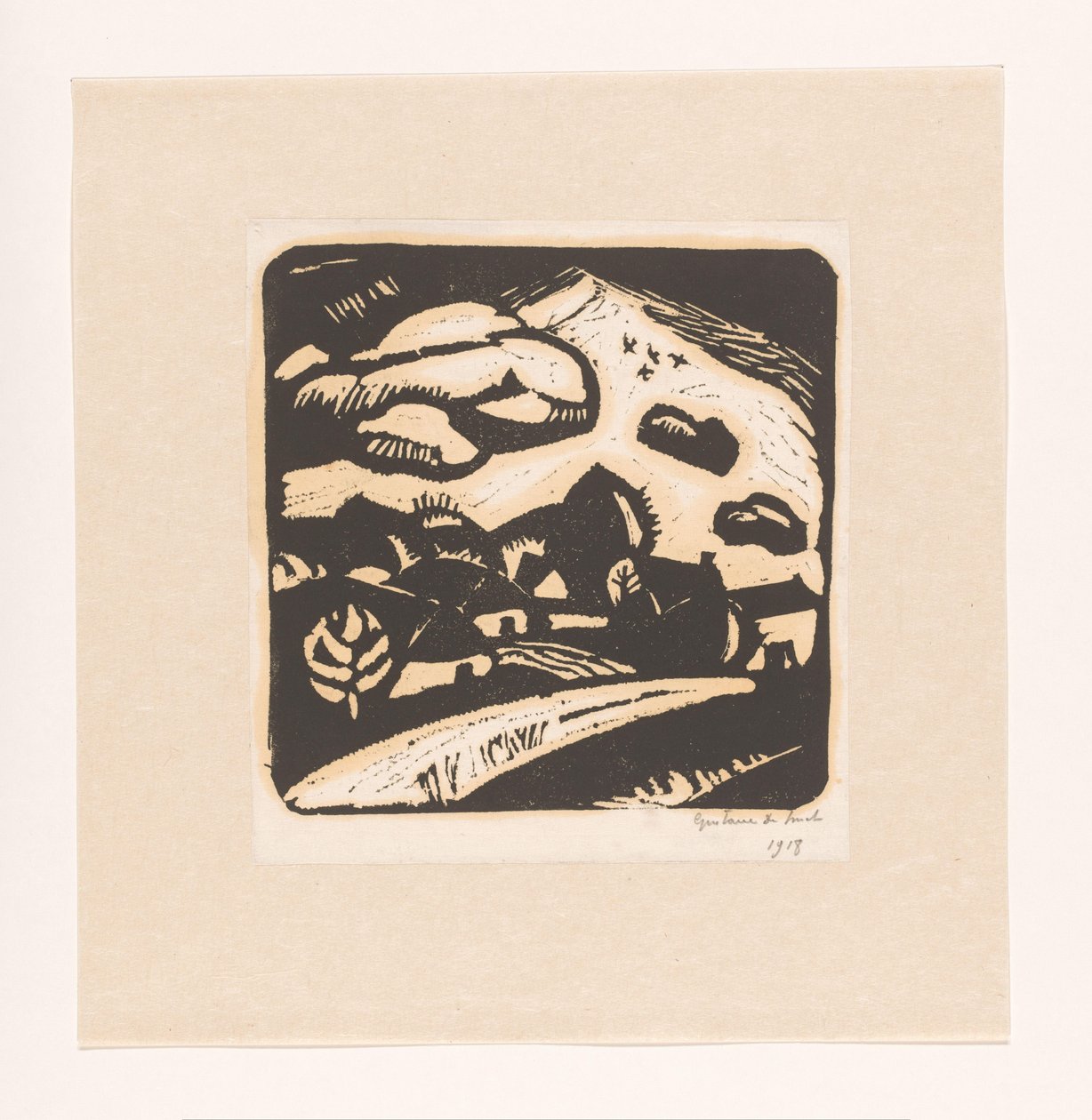 Landskab med huse, vej og bjerg af Gustave De Smet (signed by artist)