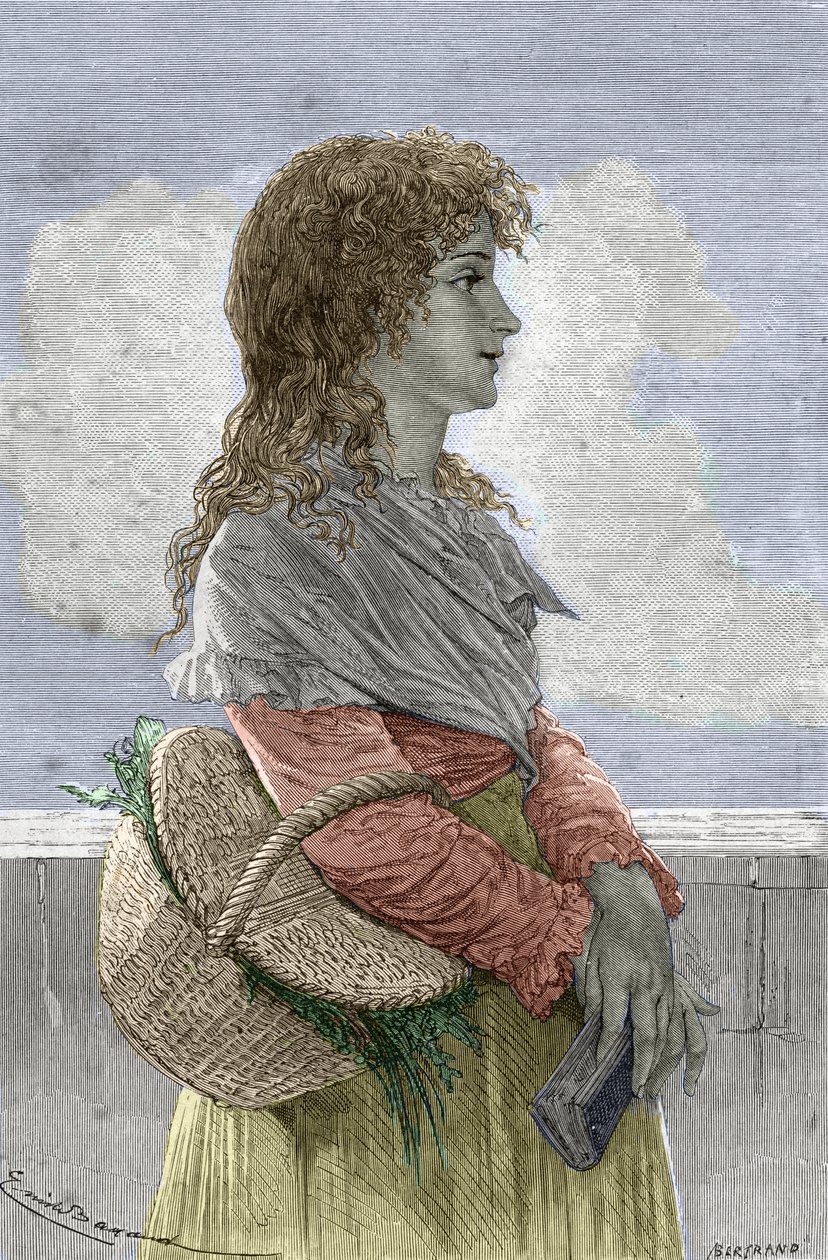 Fransk revolution: "" Portræt af Manon (Jeanne Marie) Roland Philipon dite Madame Roland (1754-1793), medlem af Girondin-partiet, ung pige" - Indgravering fra "" Illustrious Women" af Gustave Demoulin - 1887 - "" Manon ( Jeanne Marie) Roland Philipon ring af Gustave Demoulin