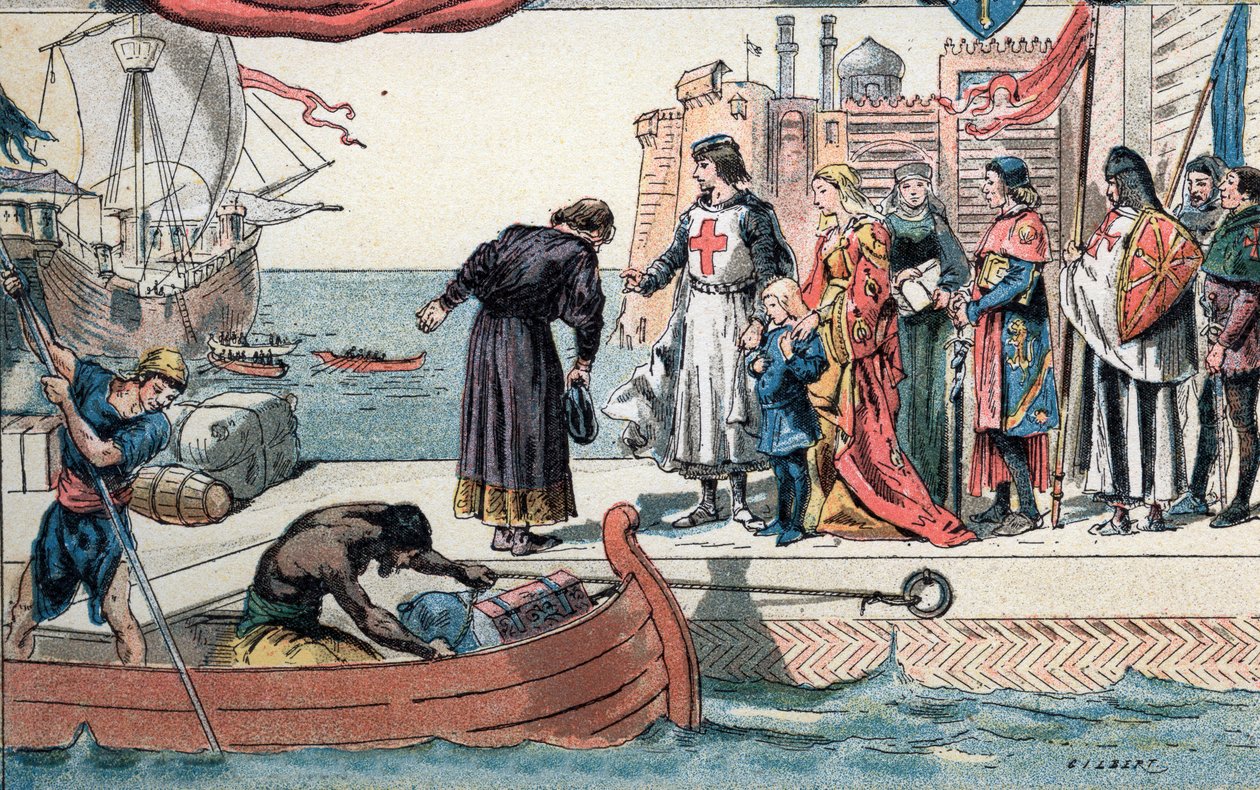 Syvende korstog: Kongen af Frankrig Ludvig IX, der forlader Johannes af Acre til Israel af Gustave Demoulin