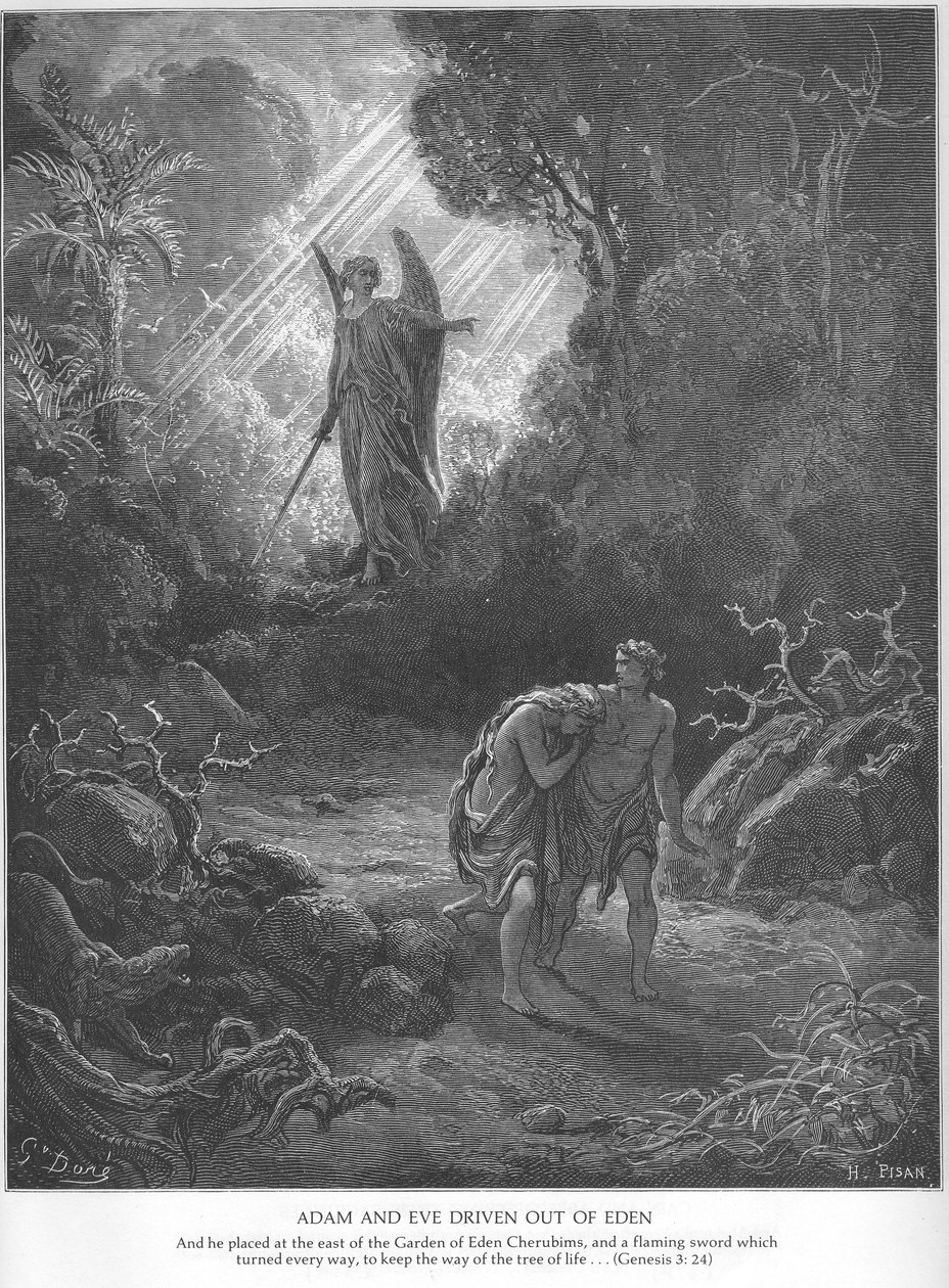 Adam og Eva bliver drevet ud af Eden af Gustave Dore