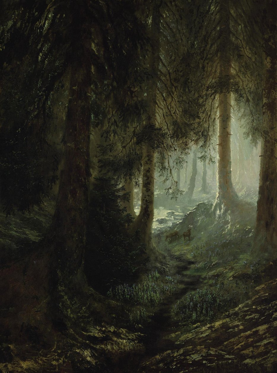 Hjorte i et skovlandskab af Gustave Dore