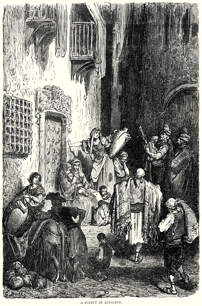 En gade i Albacete (kobberstik) af Gustave Dore