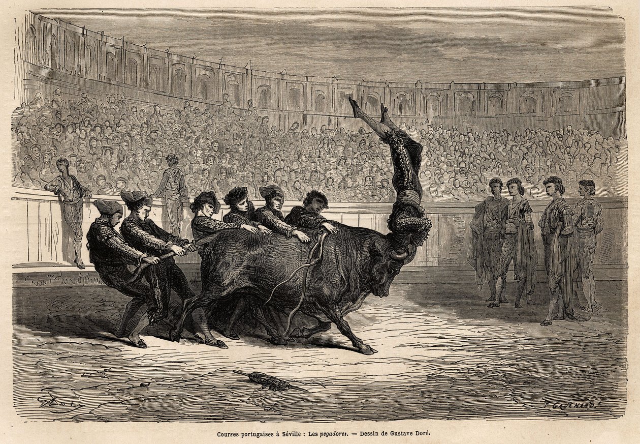 En tyrefægtningsscene, Pegatores i Sevilla af Gustave Dore
