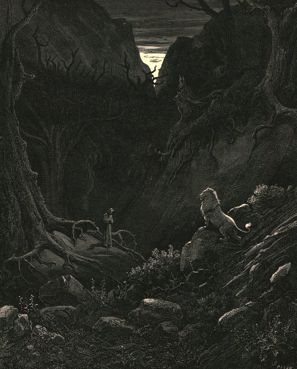 En løve kom, imod mig som det ser ud, c1890. af Gustave Dore