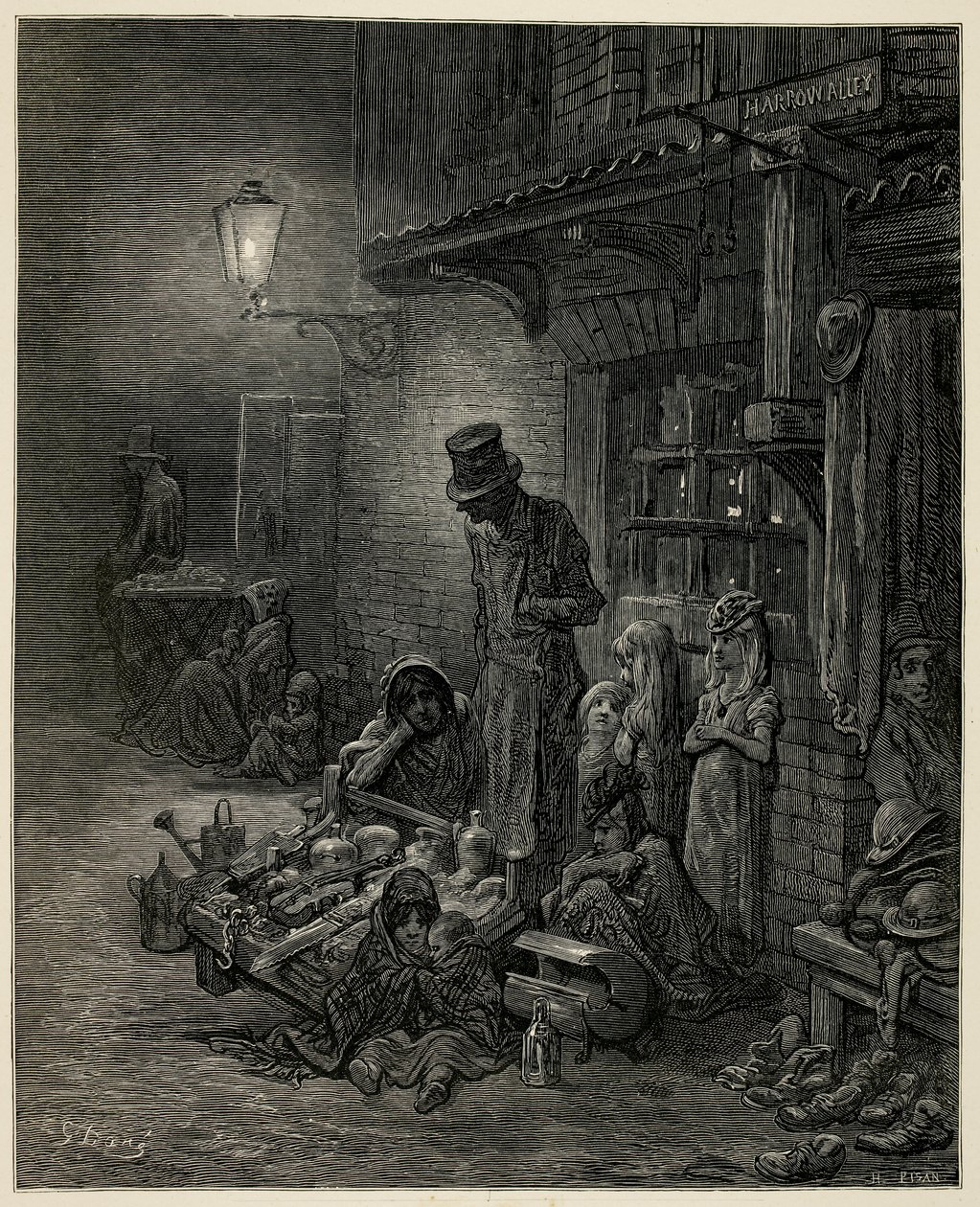 En fattig familie med deres ejendele. af Gustave Dore