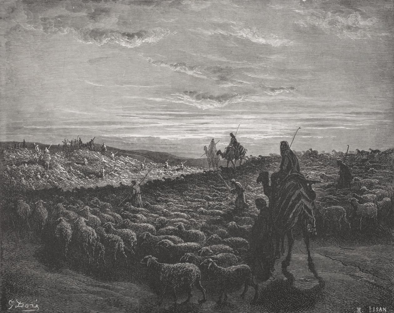 Abraham Journeying Into the Land of Canaan, 1. Mosebog 13:1-4, illustration fra Dores 