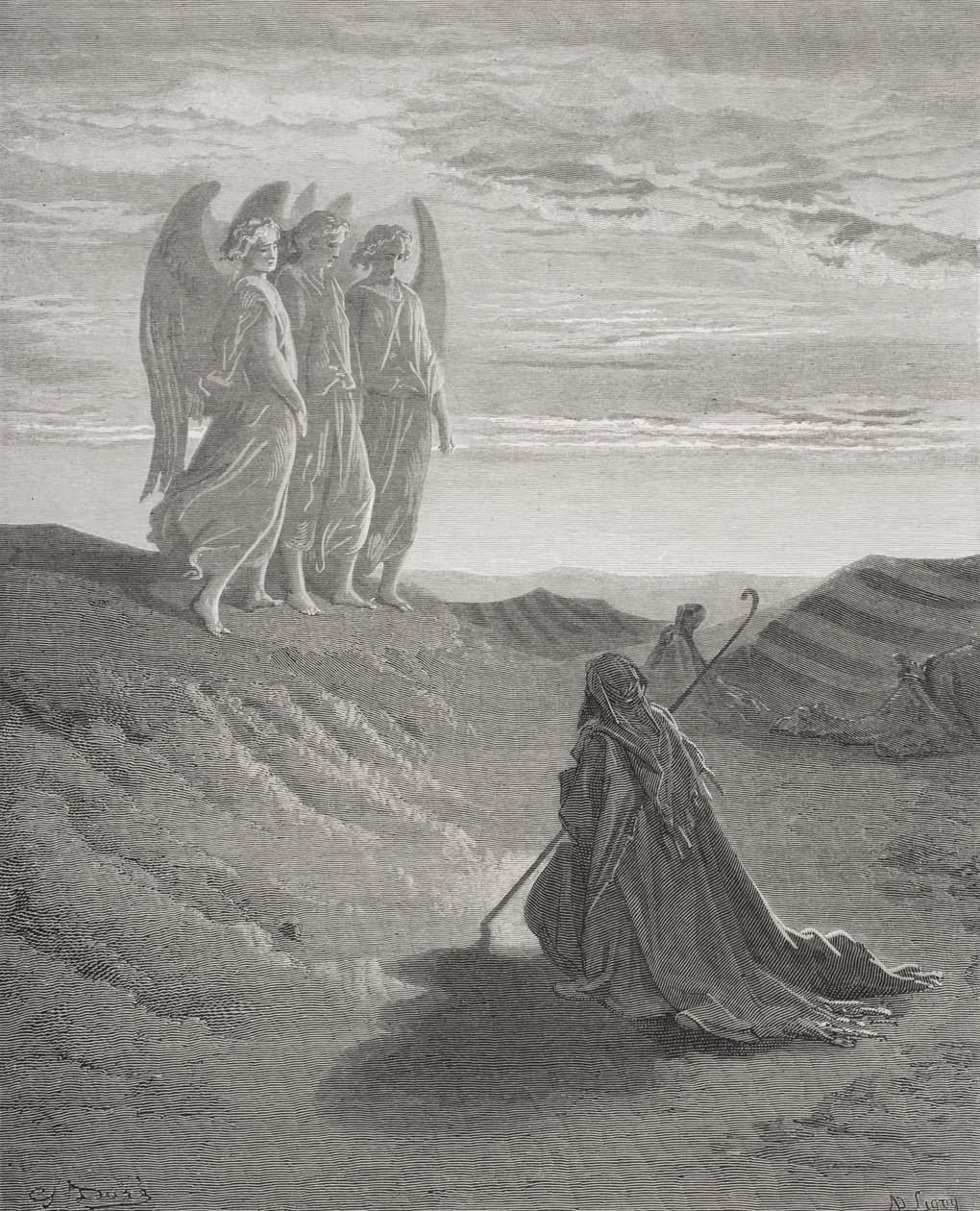 Abraham og de tre engle, illustration fra Dores 