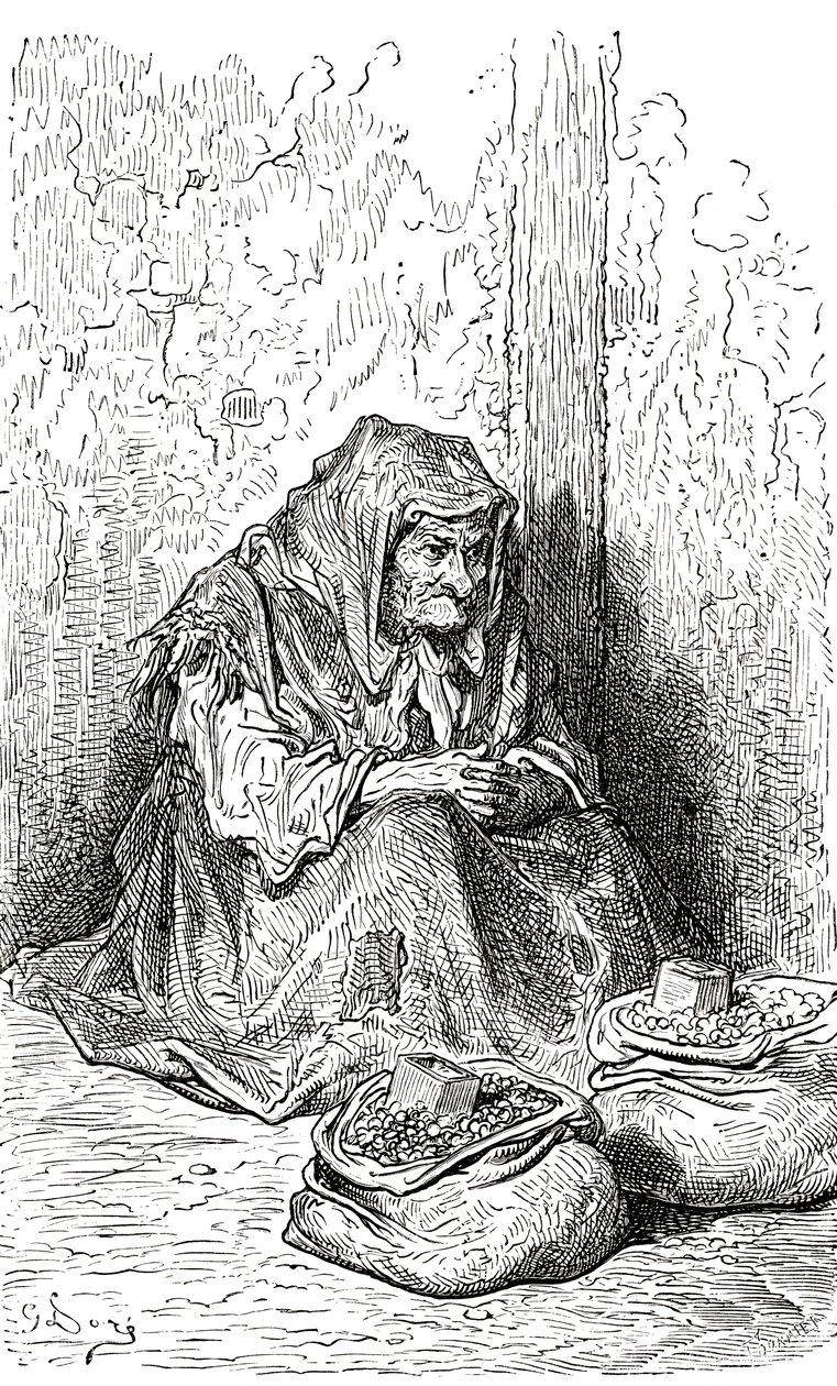 Efter en skitse af en gammel spansk kvinde af Gustave Dore. Fra Life and Reminiscences of Gustave Dore, udgivet i 1885. af Gustave Dore