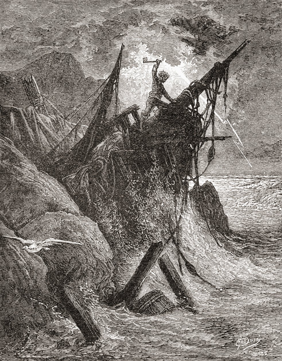 Efter et originalt værk af Gustave Dore til bogen The Toilers of the Sea af Victor Hugo. Fra Life and Reminiscences of Gustave Dore, udgivet i 1885. af Gustave Dore