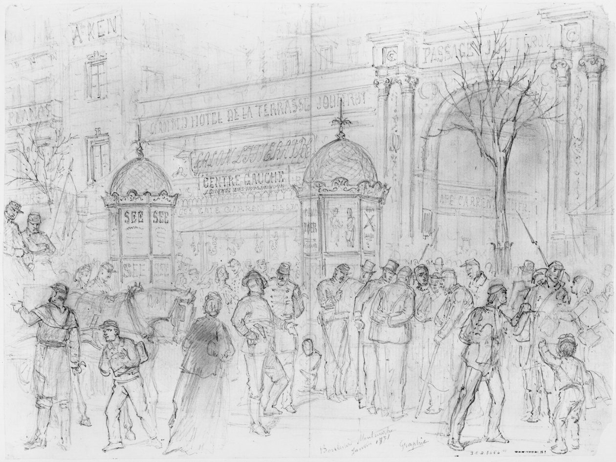 Album of the Siege of Paris, Boulevard Montmartre, januar 1871 (pen og brun blækvask og blyant på papir) af Gustave Dore