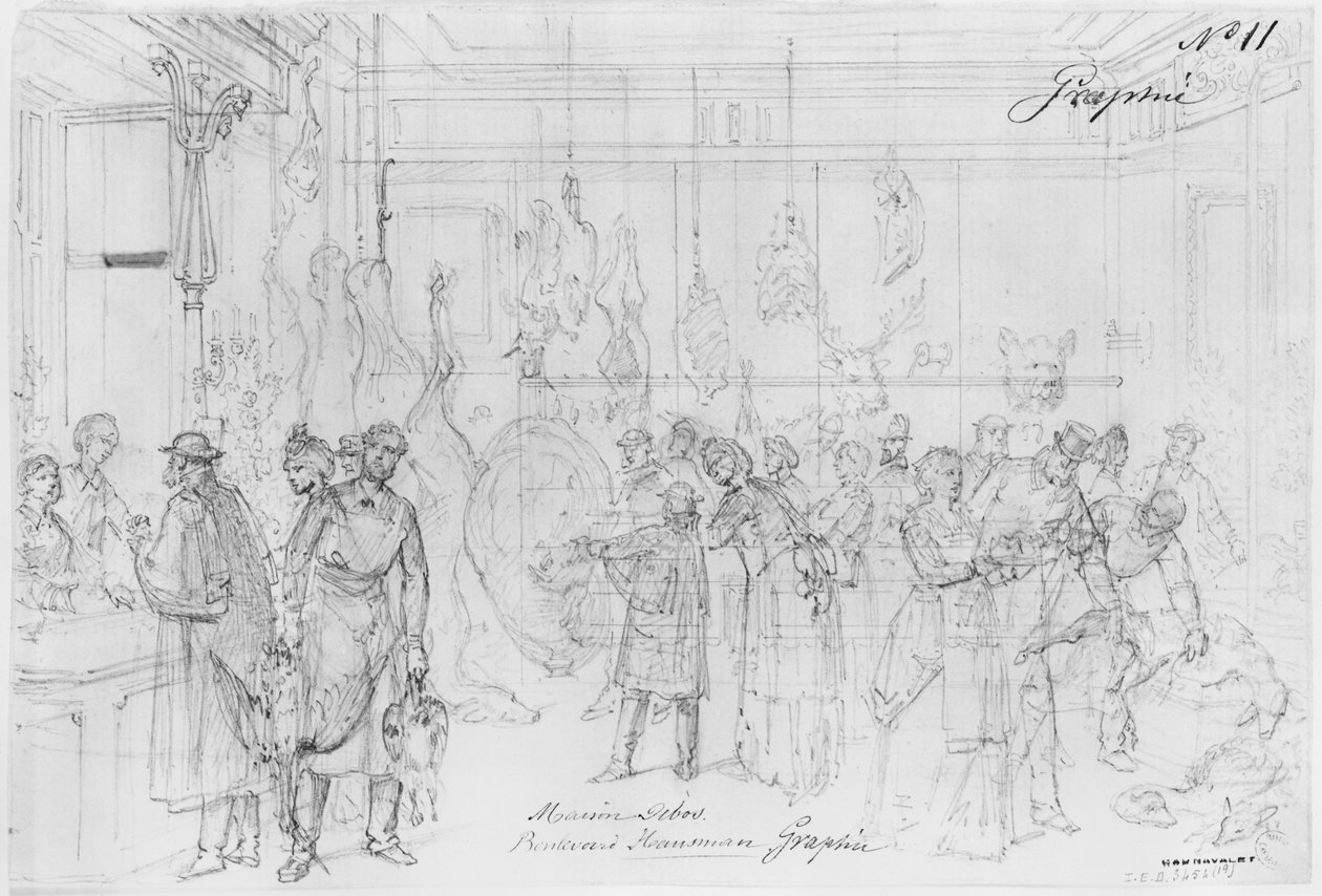 Album of the Siege of Paris, Maison Debos, boulevard Haussmann (vask med pen og brun blæk og blyant på papir) af Gustave Dore