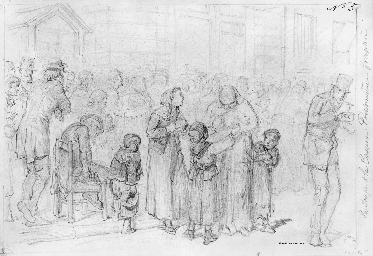 Album af belejringen af Paris, suppen fra Poissonniere-kasernen (pen og brun blækvask og blyant på papir) af Gustave Dore
