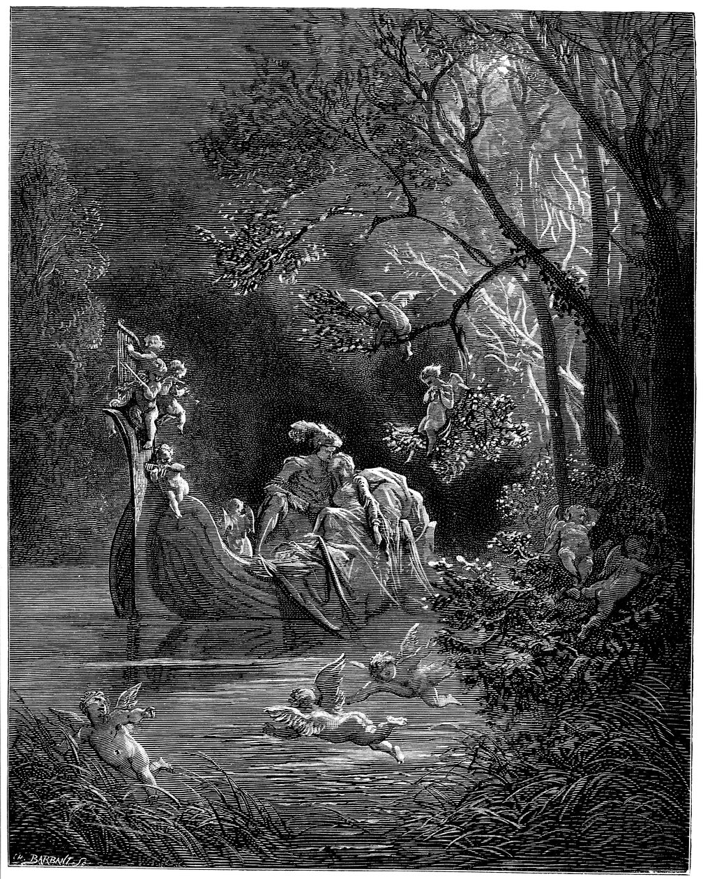 Alcina og Ruggiero som glade elskere ude at fiske af Gustave Dore
