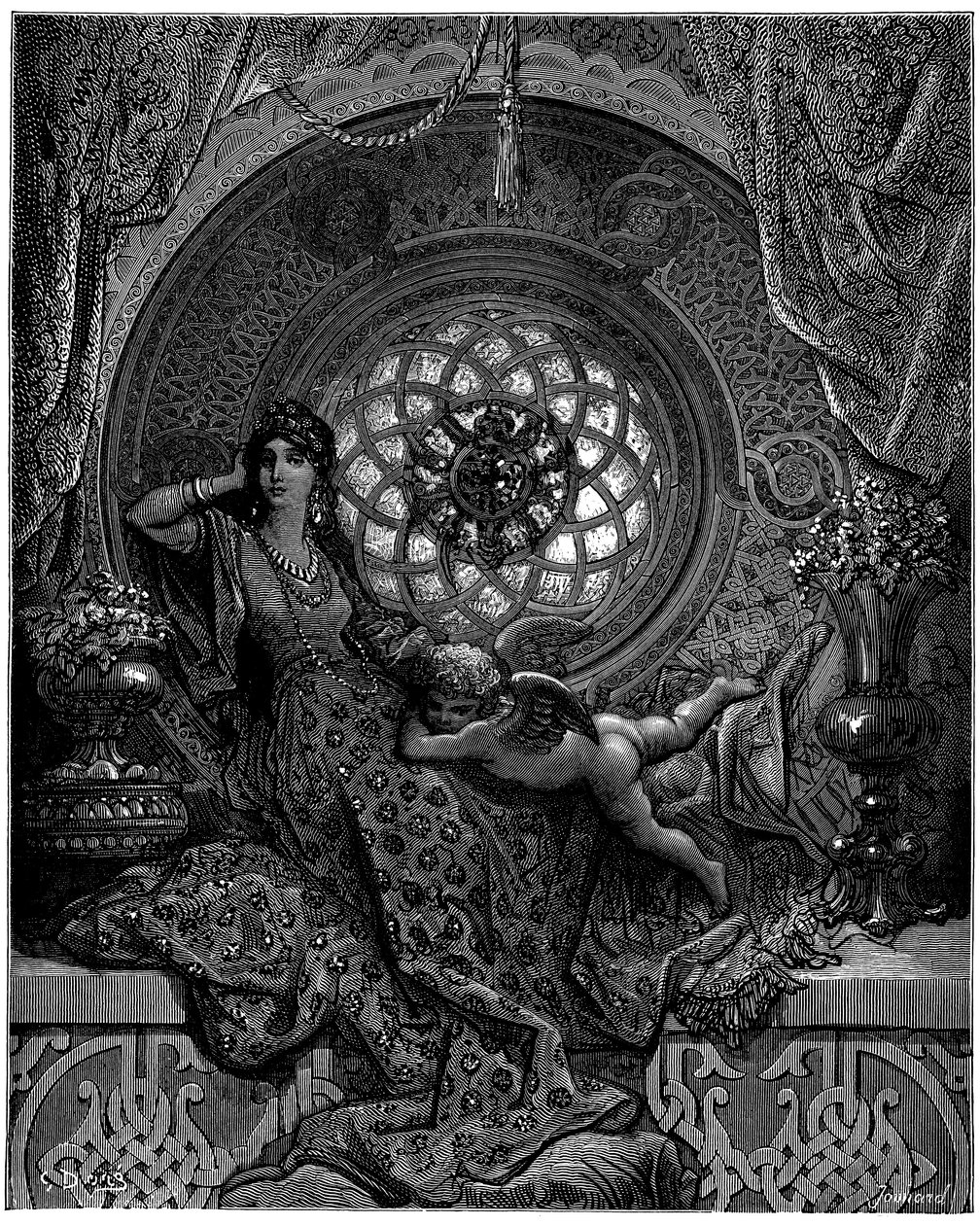 Alcinas skønhed overvinder alle Ruggieros betænkeligheder af Gustave Dore
