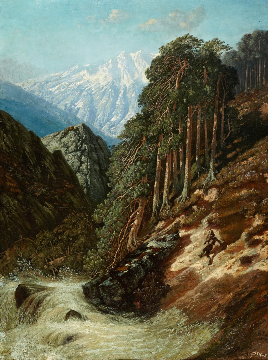 Alpelandskab med Beck, efter 1870 (olie på lærred) af Gustave Dore
