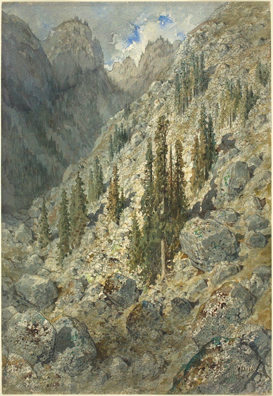 En alpedal med træer og kampesten af Gustave Dore