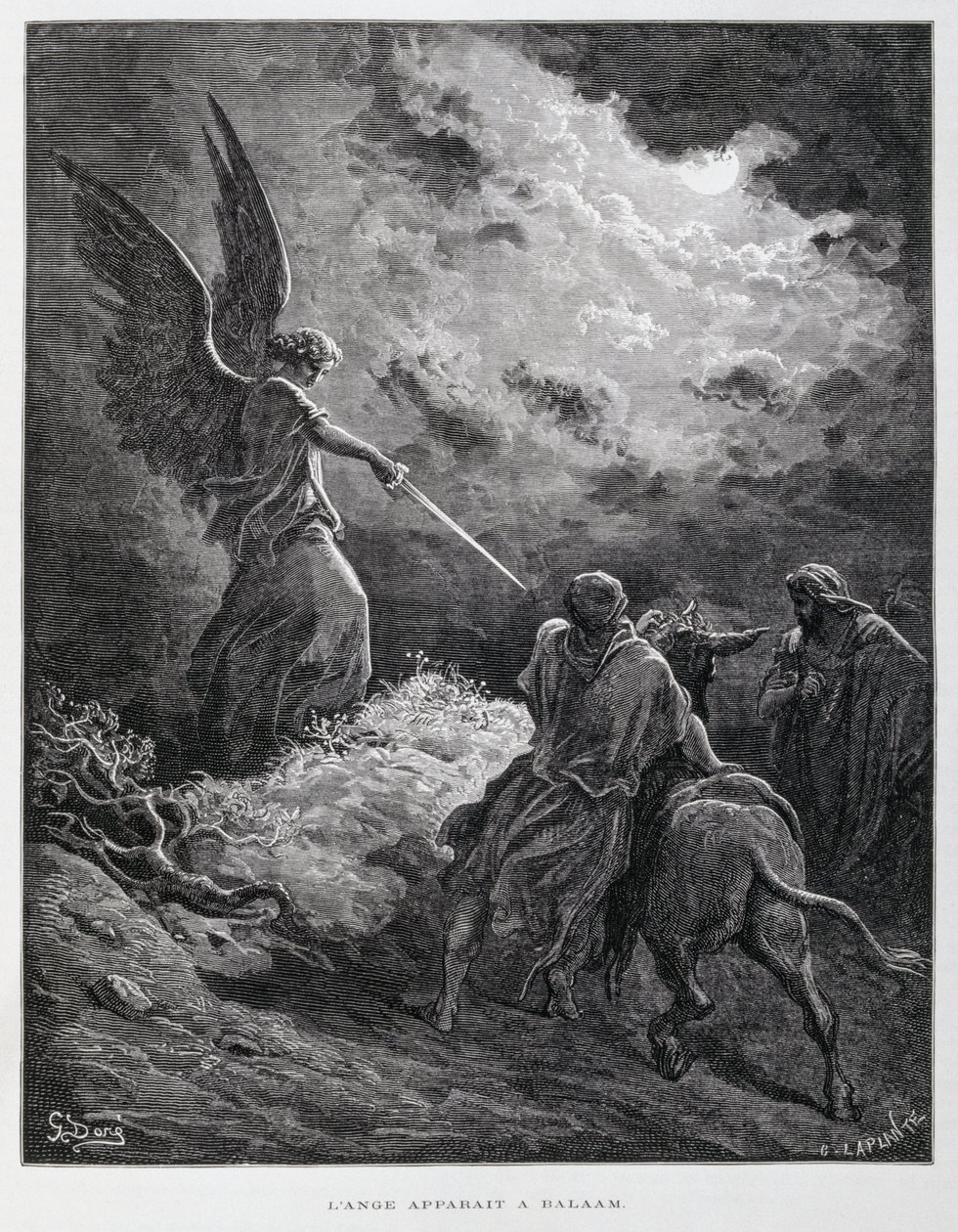 En engel mødte Bileam med et sværd, illustration fra Dore-bibelen af Gustave Dore