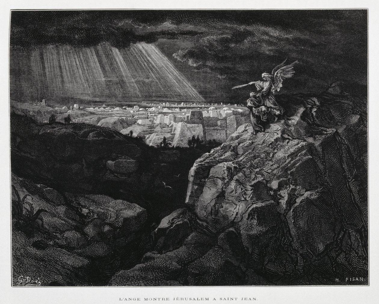 En engel med Johannes Døberen foran Jerusalem, Illustration fra Dore-biblen af Gustave Dore