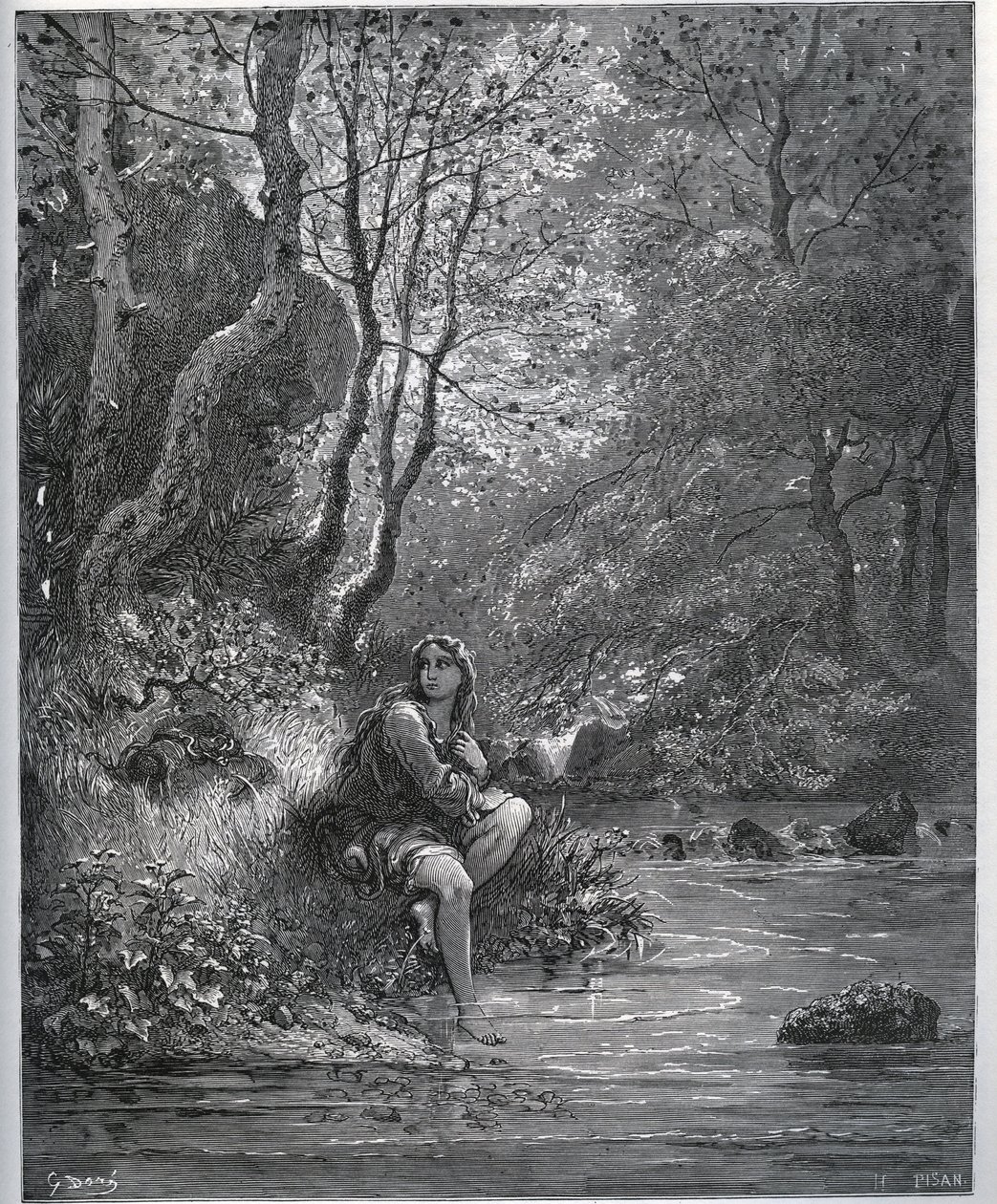 Dorothees optræden i bondetøj - fra "" Don Quixote de la Mancha"" af Miguel Cervantes (1547-1616) (Don Quixote) - Træsnit efter tegning af Gustave Dore af Gustave Dore
