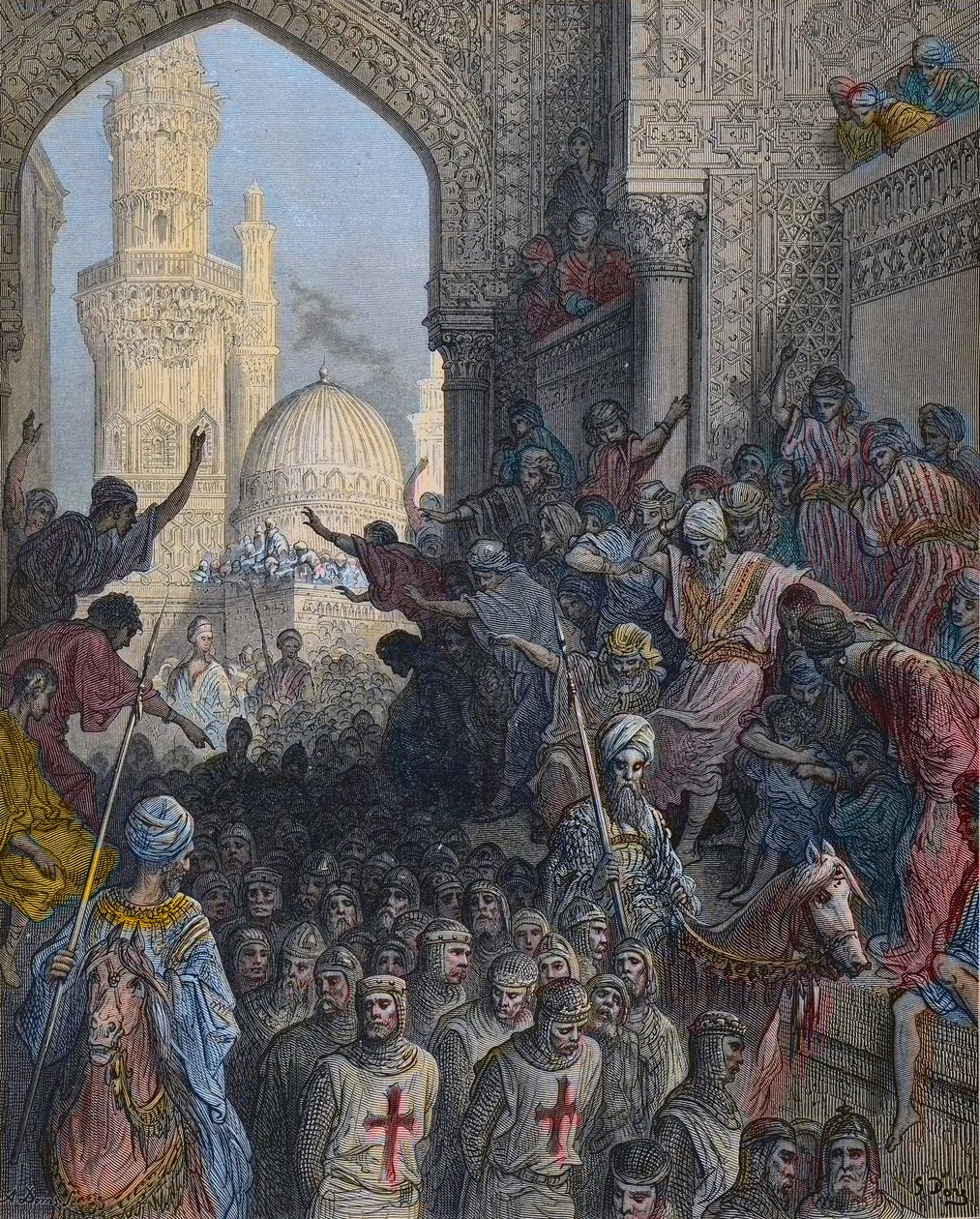 Ankomst til Kairo af Minieh-fanger - Syvende korstog 1248-1254, ledet af Saint Louis - Ankomst til Kairo af fanger - Efter nederlaget til Mansurah (slaget ved Mansourah) den 8. februar af Gustave Dore