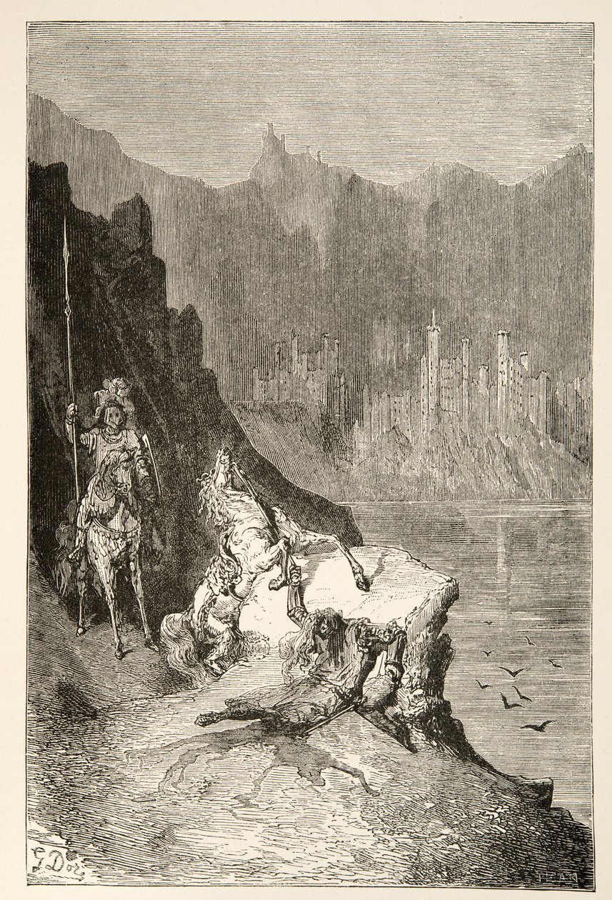 Balin Slays Sir Lanceor, fra Stories of the Days of King Arthur af Charles Henry Hanson, pub.1898 af Gustave Dore