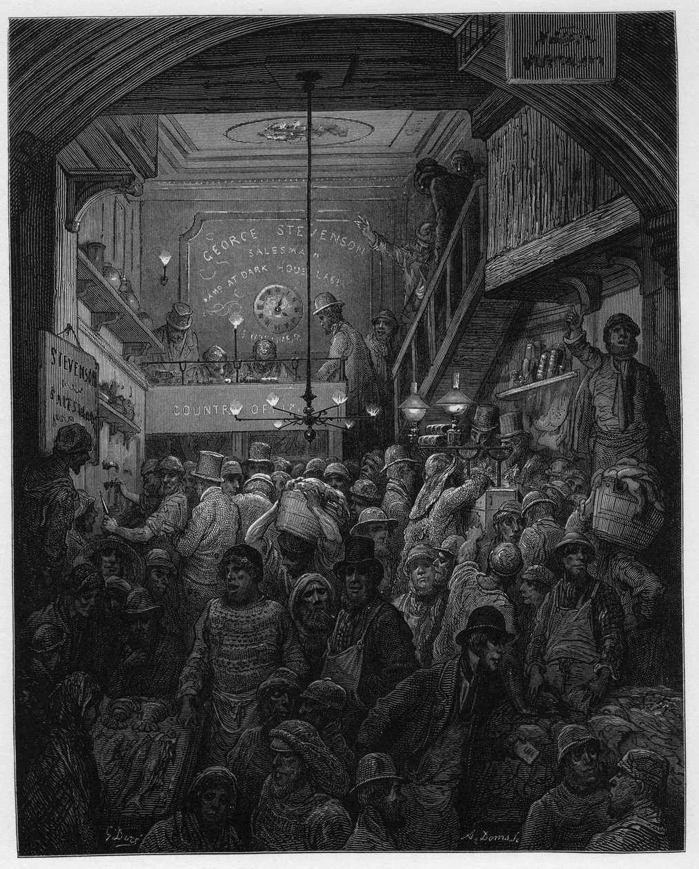 Billingsgate - Salg Af Fish In The Criee. Illustration til London af Louis Enault illustreret af Gustave Dore af Gustave Dore