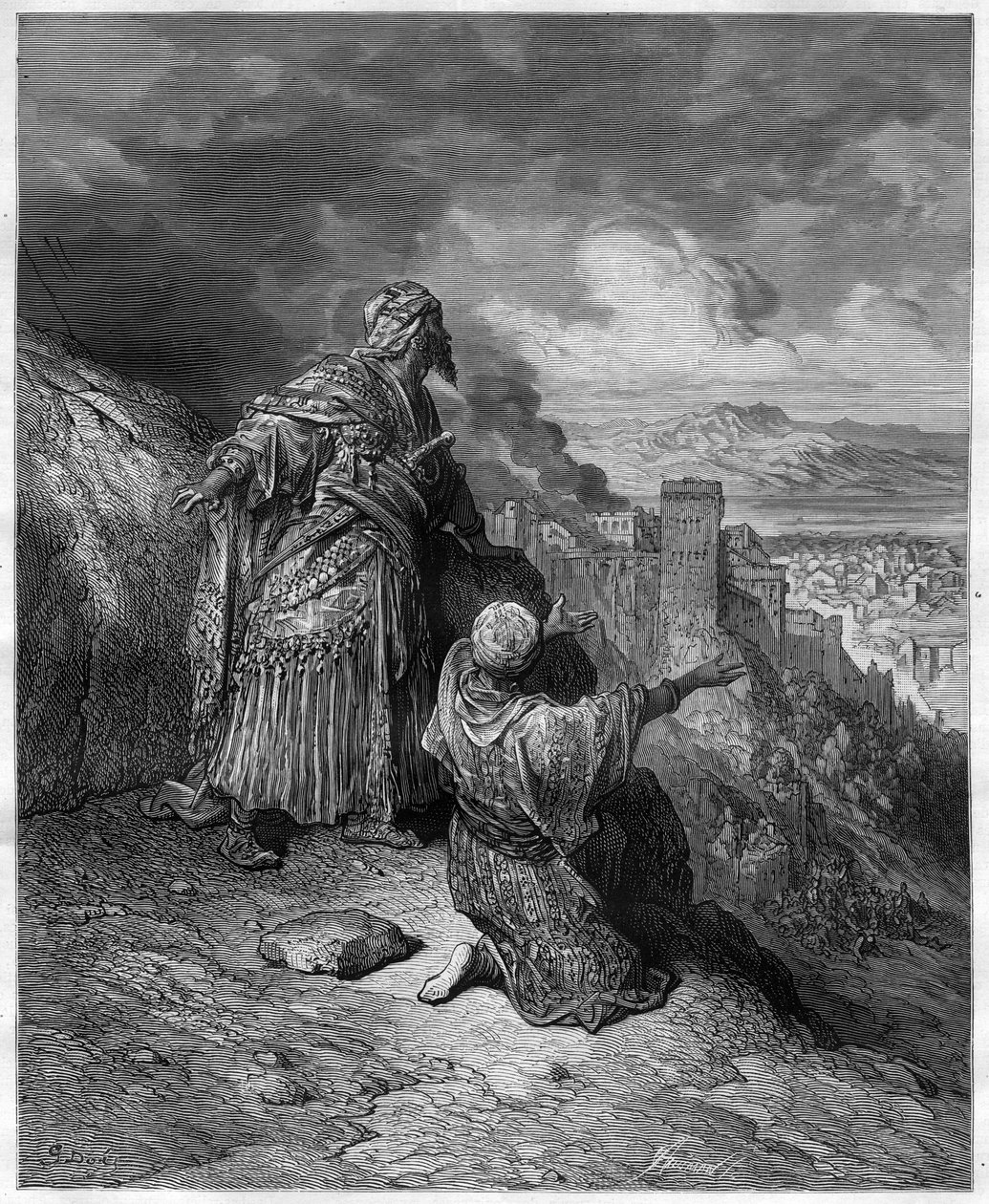 Boabdil forlader Granada - Abu Abd Allah Mohammed, alias El Chico (Muhammad XII) (1459-1533), den sidste arabiske konge af Granada, illustration fra 